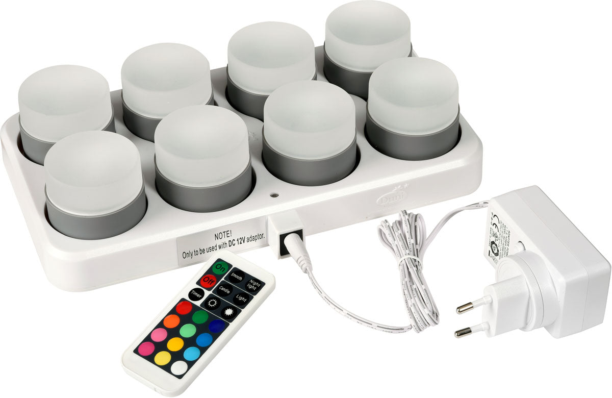 Duni LED Multicolor Mini Lampe, wiederaufladbar, 8er Set 48 x Ø 50 mm 13 Std. Weiß/Grau