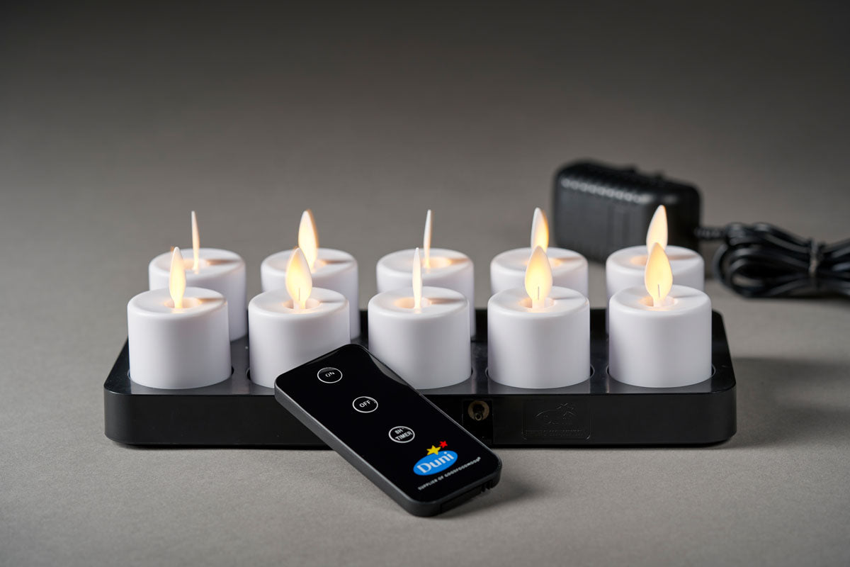 LED Set Moving Flame, rechargeable, warm white, 10 pcs 38 x Ø 36 mm 25 h White